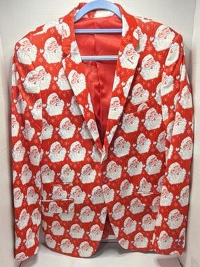 Festive Santa Print Blazer in Red and White